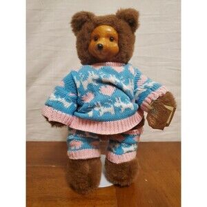 Raikes Brown Bear Vintage 1989 Applause Wood Face Jointed Arms Legs 12” W Stand